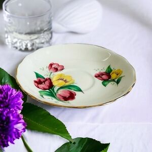 Vintage CROWN ROYAL England Bone China Tulips Tea Saucer 5.5” Floral Porcelain